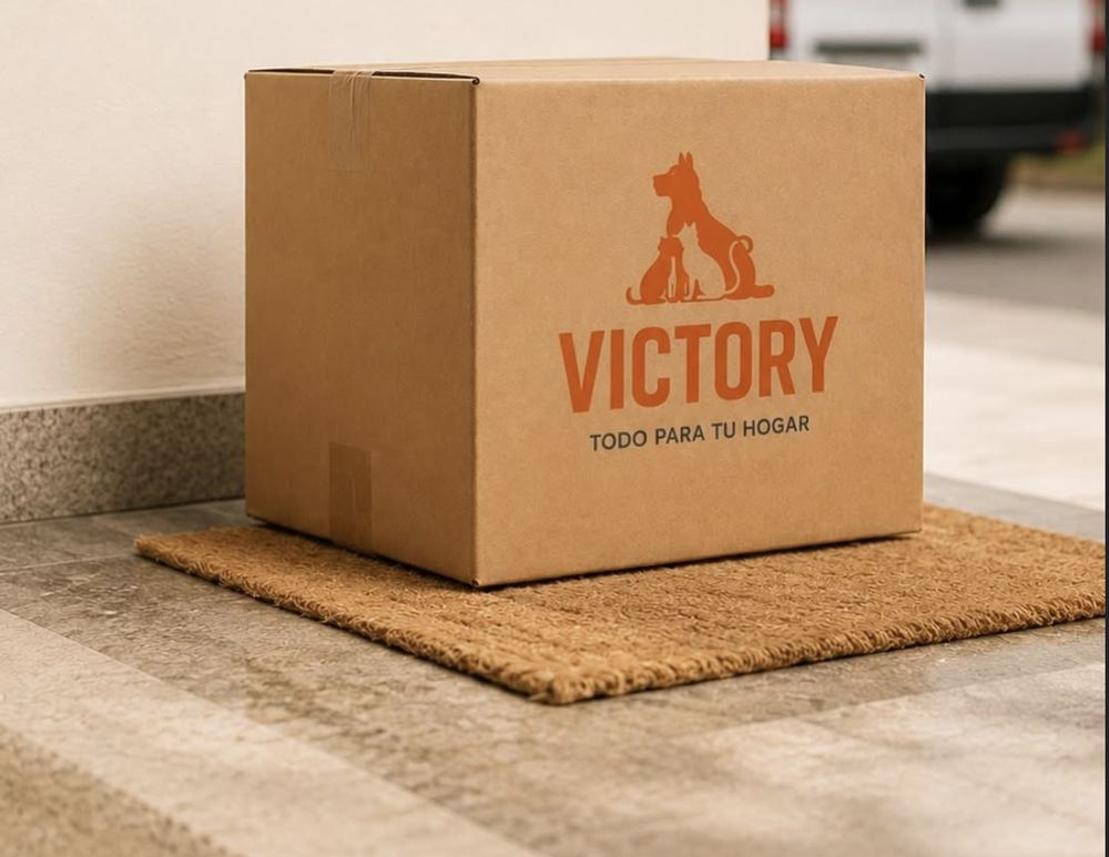 Caja de Victory entregada en la puerta de una casa