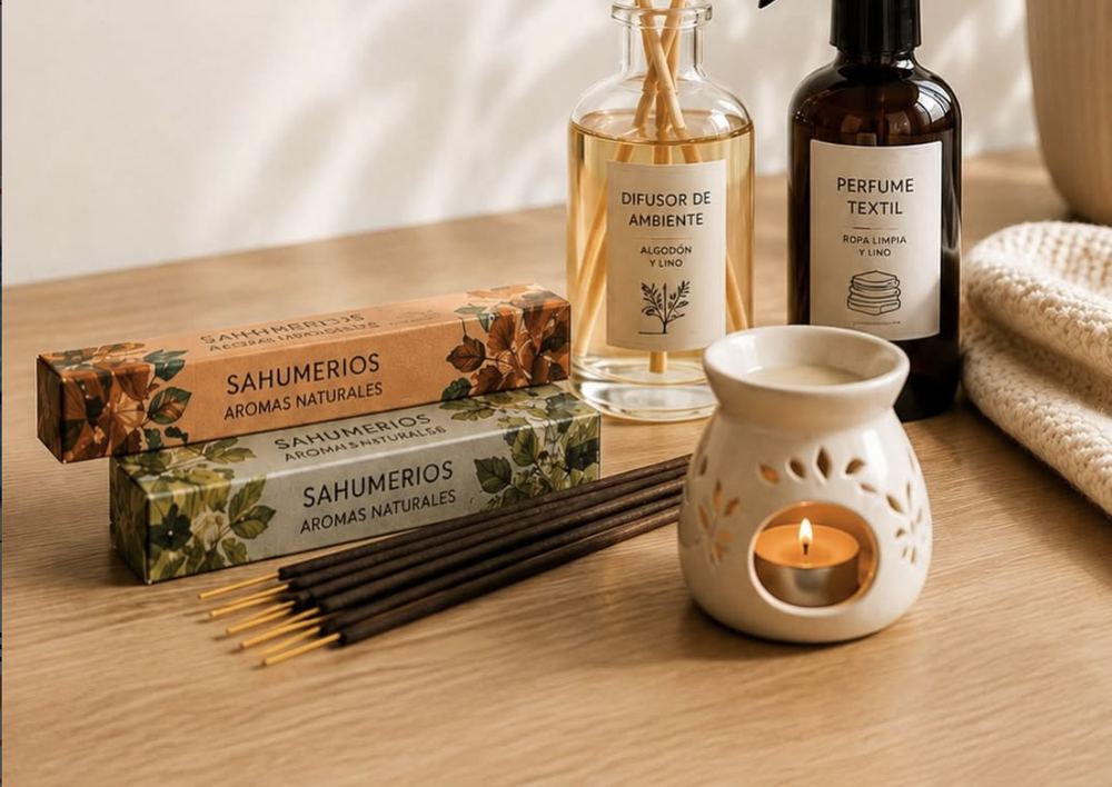 Sahumerios, difusor de ambiente, perfume textil y hornito